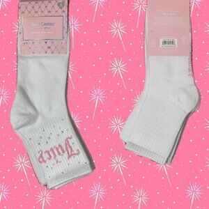 Juicy Couture White-Pink Crystal Accent Logo Name Size 4-10 Crew Socks-5 Pk